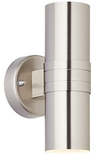 Brilliant Lampe Hanni LED Außenwandleuchte 2flg edelstahl | 2x LED-PAR51, GU10, 3W LED-Reflektorlampen inklusive, (250lm, 3000K) | IP-Schutzart: 44 - spritzwassergeschützt