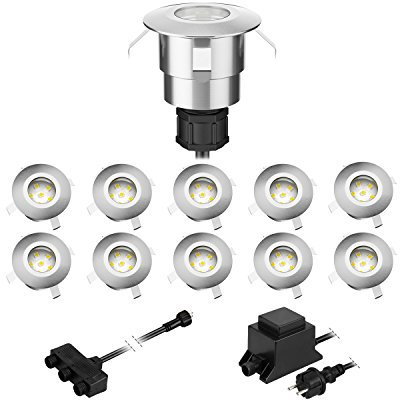 ledscom.de LED Boden-Einbauleuchte Atria für außen Aluminium warm-weiß, je 14lm, IP65, 40mm Ø 11er Set
