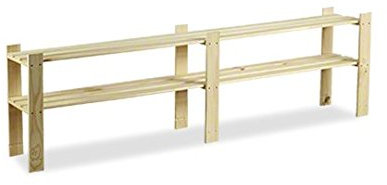 MODO24 Holzregal, 2 Regalböden, Küchenregal, Standregal, Kellerregal, Lagerregal, Bücherregal, Wandregal, Büroregal, für Wohnzimmer, Küche, Keller, Garage, Abmessungen 50x170x28 cm, Farbe: Naturholz