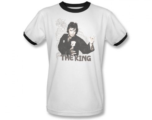 Elvis Presley - Männer Kämpfen König Ringer T-Shirt in weiß/schwarz, X-Large, White/Black