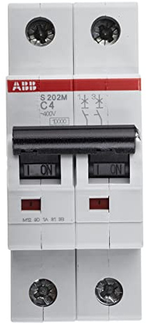 ABB S202M-C4 Miniature Circuit Breaker, 2 Pole, Type C, 10/15kA Breaking Capacity, 4 Amp Current (2CDS272001R0044)