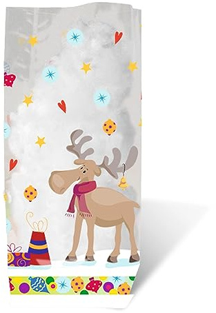 Ursus 5840000 - Geschenk Bodenbeutel, Elche, 10 Stück, aus lebensmittelechter Folie, ca. 14,5 x 23,5 cm, transparent, bedruckt, ideal für kleine Überraschungen