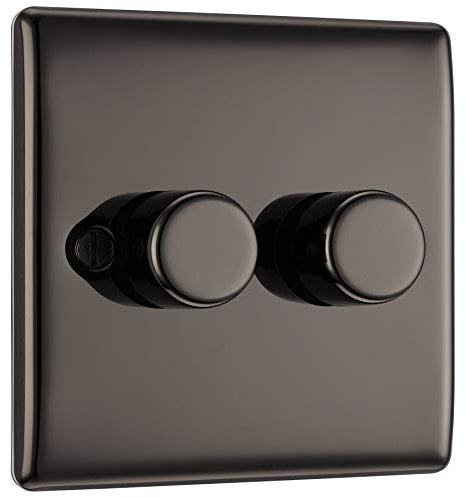 BG Electrical Intelligent Double Wall Dimmer Switch, 2 Way, Raised Profile, Round Edges, Nexus Metal, Black Nickel, 200W, NBN82