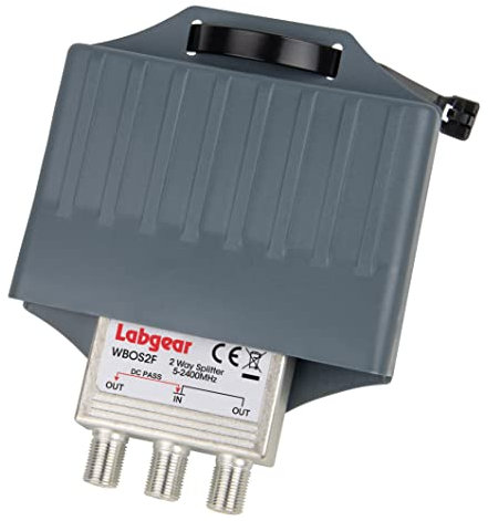 Labgear 2 Way Outdoor Coaxial Cable Splitter, F Type 5-2400MHz, Class A Screened, Weatherproof Box with Zinc Diecast Housing Ideal for Aerial & Satellite Signal Distribution