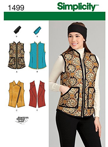 Simplicity 1499 Größe U5 Schnittmuster Weste und Haarband Schnittmuster, Mehrfarbig