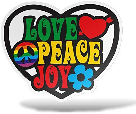 erreinge Aufkleber Peace Love Joy Flower Power Reggae Shaped Adhesive PVC für Abziehbild Tapete Auto Moto Helm Camper Laptop - 15 cm