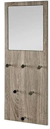wandgarderobe mdf Dekor eiche trüffel, Garderobenknöpfe aus chrom vernickeltem Stahl, mit Spiegel, im Hochformat wie auch im Querformat einsetzbar, Haku 42752