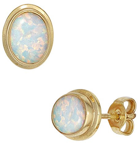 Jobo Damen Ohrstecker oval 333 Gold Gelbgold 2 Opale Ohrringe Goldohrstecker
