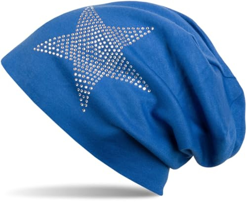styleBREAKER Klassische Unisex Beanie Mütze mit Stern Strass Applikation, warm 04024023, Farbe:Royalblau