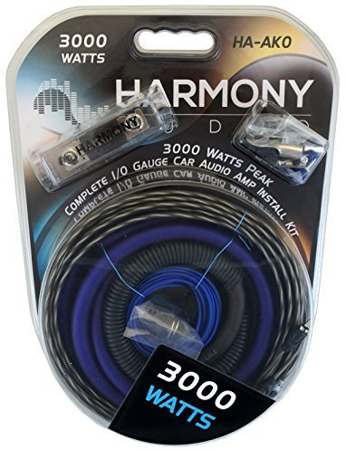 Harmony Audio HA-AK0 Car Stereo Complete 1/0 Gauge 3000W Amp Amplifier Install Kit - Nickel Plated