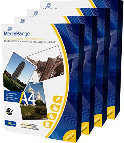 MediaRange MRINK107 DIN A4 Fotopapier für Tintenstrahldrucker - hochglänzend - 135g - 4 x 100 Blatt