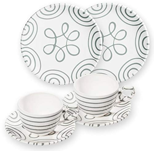 GMUNDNER KERAMIK Breakfast for two Classic Geschirrset Graugeflammt Geschirr, handgemacht in Österreich