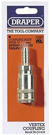 Draper 51418 Vertex Air Line Coupling with Tailpiece, 3/8 Bore