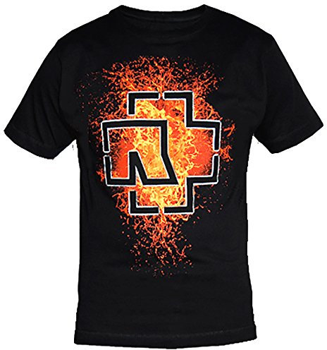 Rammstein Herren T-Shirt Lava Logo Offizielles Band Merchandise Fan Shirt schwarz mit mehrfarbigem Front und Back Print (L, Schwarz)