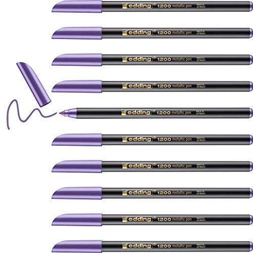 edding 1200 metallic Fasermaler - violett-metallic - 10 Stifte - Rundspitze 1-3 mm - zum Malen, Schreiben und Zeichnen mit glänzendem Metalliceffekt - für Gästebücher, Grußkarten, Fotoalben, Scrapbook