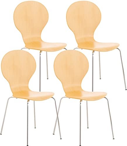 CLP 4X Stapelstuhl Diego l Ergonomisch geformter Konferenzstuhl mit Holzsitz und Metallgestell I Stapelbarer Stuhl mit pflegeleichter Sitzfläche, Farbe:Natur