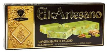 El Artesano - Turrón de Mazapán con Pistacho, Dulce Artesanal con Textura Suave y Toque Crujiente de Pistacho, Combinación Deliciosa de Mazapán Tradicional y Pistachos.