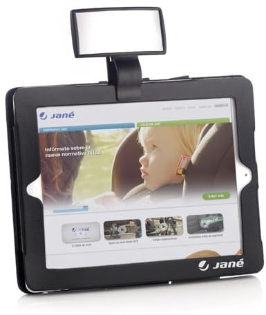 Jané Espejo de Seguridad para Coche, con Funda para Tablet y Minitablet, Vigilancia del Niño Durante la Conducción, Negro