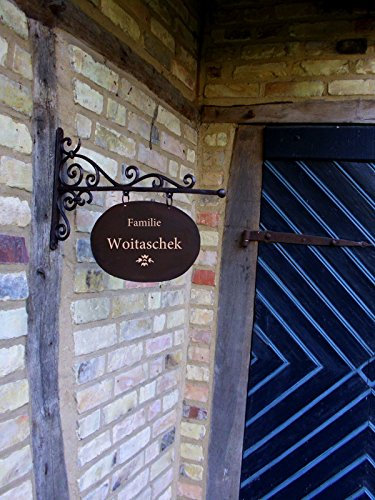 Antikas Hausschild | ovales Schild für Hausnummern und Namen | mit Ausleger | 30 x 19 cm