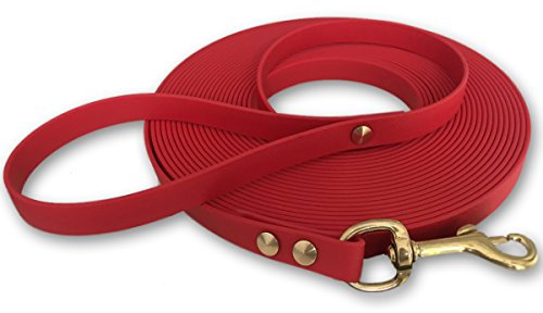 Schleppleine 9mm aus Beta BioThane® 12 Meter lang in Rot mit Handschlaufe und Messingkarabiner