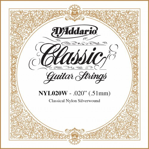D'Addario .020 Silver Plated Copper Single String for Classical Guitar