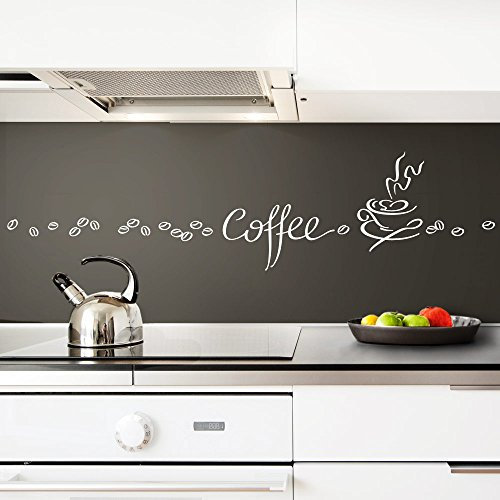 Grandora Wandtattoo Coffee Kaffee Tasse Kaffeebohnen I weiß Kreativset I Esszimmer Kaffeeecke Küche Aufkleber Wandaufkleber Wandsticker Sticker 1045W