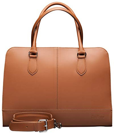 Su.B Laptoptasche 13 Zoll und 14 Zoll für Damen, Umhängetasche aus Spaltleder mit Schulterriemen und Kofferband, Hergestellt in Italien - Braun