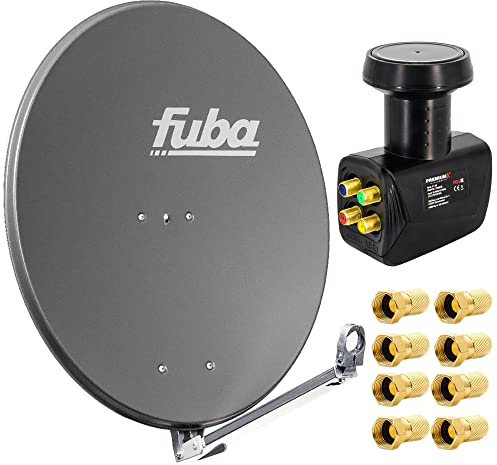 Fuba DAL 800 A SAT-Anlage 80 cm Anthrazit mit Quad LNB | 4 Teilnehmer | Inkl. 8 F-Stecker | Integrierte Kabelführung | Aluminiumreflektor | Direktanschluss für Receiver