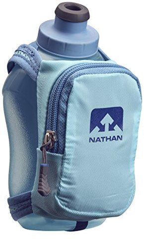 Nathan NS4859 Speedshot Plus Quick Grip 12 oz Running Water Bottle Flask with Zip Pocket, Blue Radiance