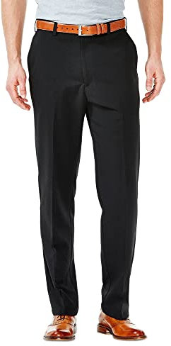 Haggar Men's Cool 18 Hidden Comfort Waist Plain Front Pant,Black,44x29