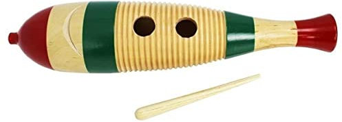 A-Star - Rascador Guiro con forma de pez pequeño de madera con batidor, instrumento de percusión rítmica