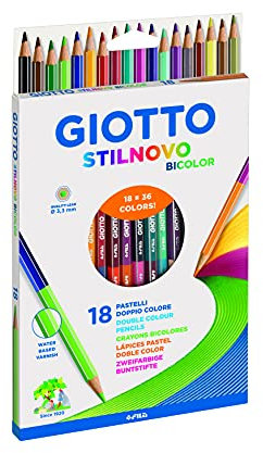 GIOTTO Stilnovo Bicolor, Buntstifte mit 2 Minenfarben, Hexagonal, Minen-Durchmesser 3,3 mm, 18 sortierte Farben