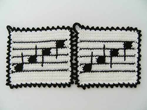 Storchenlädchen 1 Paar Topflappen Noten gehäkelt Handarbeit Note Musik