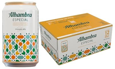 Alhambra Especial, Pack 12 Latas x 33 cl, Cerveza Alhambra Especial de Fermentación Lenta, 5.4% Volumen Alcohol