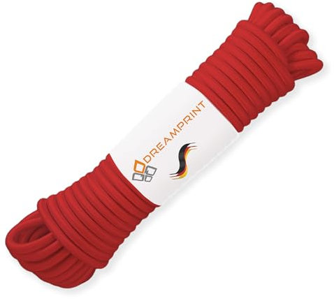 Dreamprint Expanderseil 30m Rot 8mm Ø - Gummiseil, Planenseil, elastisches Seil für Innen & Außen - Wetterfest & Reißfest - Ideal für Ladungssicherung, Planenbefestigung, Camping & Outdoor