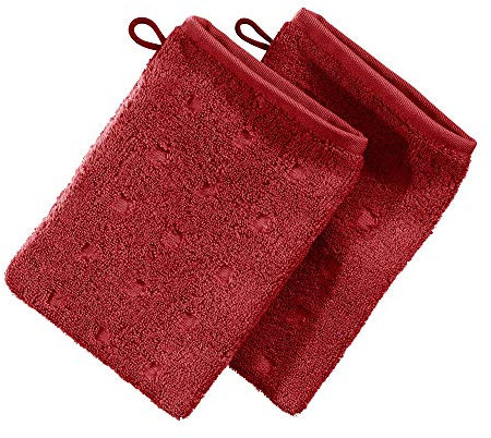 Möve Waschhandschuh 2er-Pack Quadretti Walk-Frottier rot Größe 15x20 cm