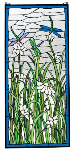 Design Toscano Libellentanz Hängende Buntglasfensterpaneele, Buntglas, vollfarbe, 102 cm