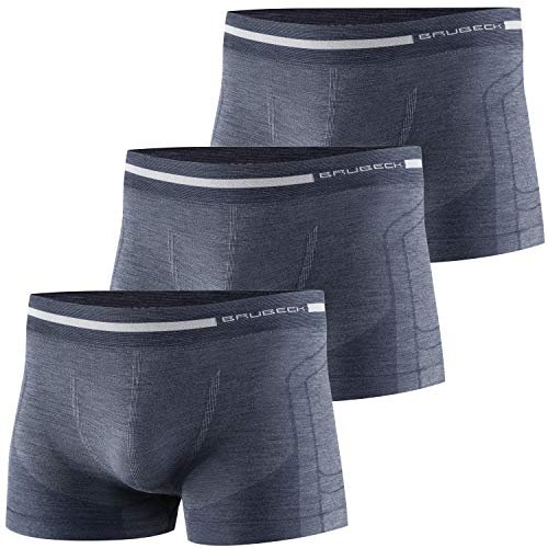 BRUBECK 3er Pack Herren Boxershorts | Atmungsaktiv | Sport | Unterhose | Funktionsunterwäsche | Briefs | Retro | 41% Merino-Wolle | BX10430, Größe:XXL, Farbe:Marineblau