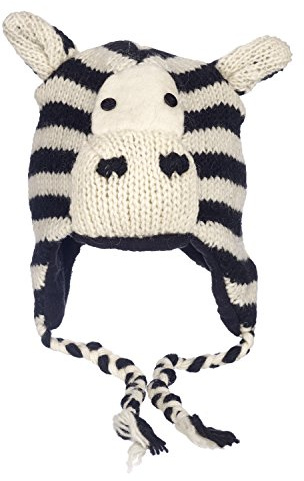 Hand Knitted Woolly Hat | Fun Wool Knit Fleece Lined Animal Hat for Men and Women | One Size Fits All | Wooly Winter Cap with Ear Warmers and Tassels