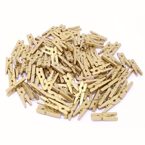 Mini épingles à linge en bois doré pour décoration de mariage ou scrapbooking - 25 mm