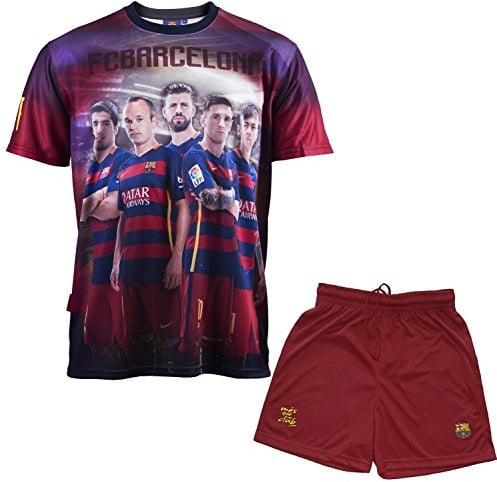 Fc Barcelone Ensemble Maillot + Short Barça - Messi Suarez Neymar Piqué Iniesta - Collection Officielle 4 Ans