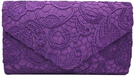 PB-SOAR Elegant Damentasche Clutch Abendtasche Brauttasche Umhängetasche Handtasche mit Spitze, 8 Farben auswählbar (Violett)