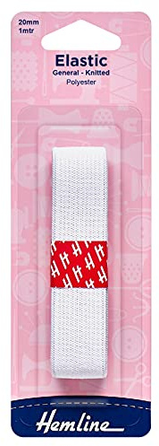 Hemline General Purpose Knitted Elastic – 20mm x 1m White For Sportswear, Tracksuits & Garments Soft, Stretchy Polyester Elastic for Versatile and Durable