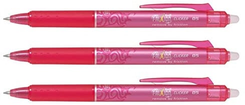 PILOT Lot de 3 Stylos Roller Rétractable Frixion Ball Clicker Pointe Fine Rose