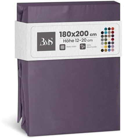 Bettwaesche-mit-Stil Mako Satin Spannbettlaken Spannlaken Spannbetttuch (180 cm x 200 cm, Matratzenhöhe 12-20 cm, Lila)