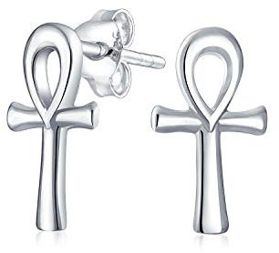 Orecchini Minimalisti Petite Delicato Simbolo Religioso Della Vita Ankh Egiziano Croce Per Donne Per Uomini Lucido .925 Argento