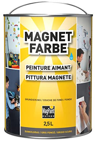 MagPaint Superhaftkraft MagnetFarbe, Umweltfreundlich ohne Konservierungsmittel auf Wasserbasis, Grau, 2,5L (5m