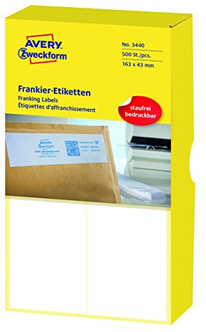 AVERY Zweckform 3440 Frankier-Etiketten (Papier matt, 500 Etiketten, 163 x 43 mm) 1 Pack weiß