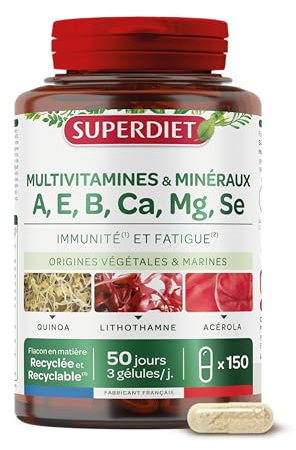 SUPERDIET - MULTIVITAMINES ET MINÉRAUX - Immunité et Fatigue - Fabrication Française - 150 gélules