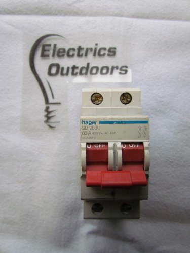 Hager 63 AMP DOUBLE POLE MAIN SWITCH DISCONNECTOR 400V SB 263U AC 22A 552958